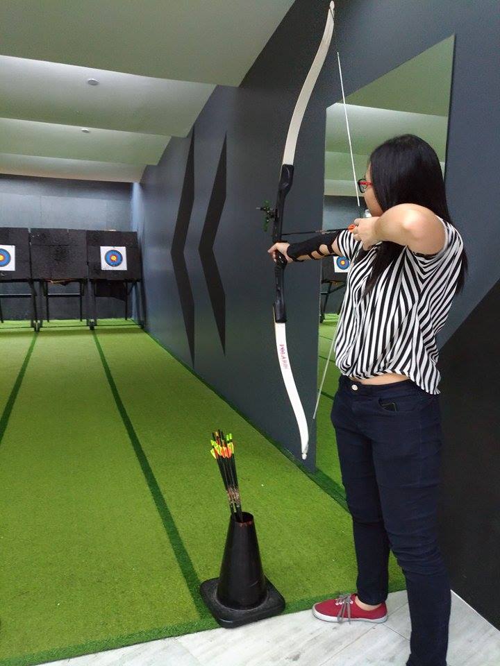 Close-up of archery target with arrows on bullseye at Arrowland